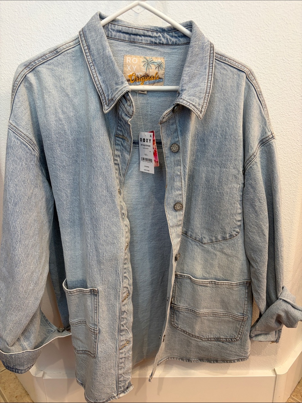 Roxy Light Wash Denim Jacket in Faded Blue - Roxy